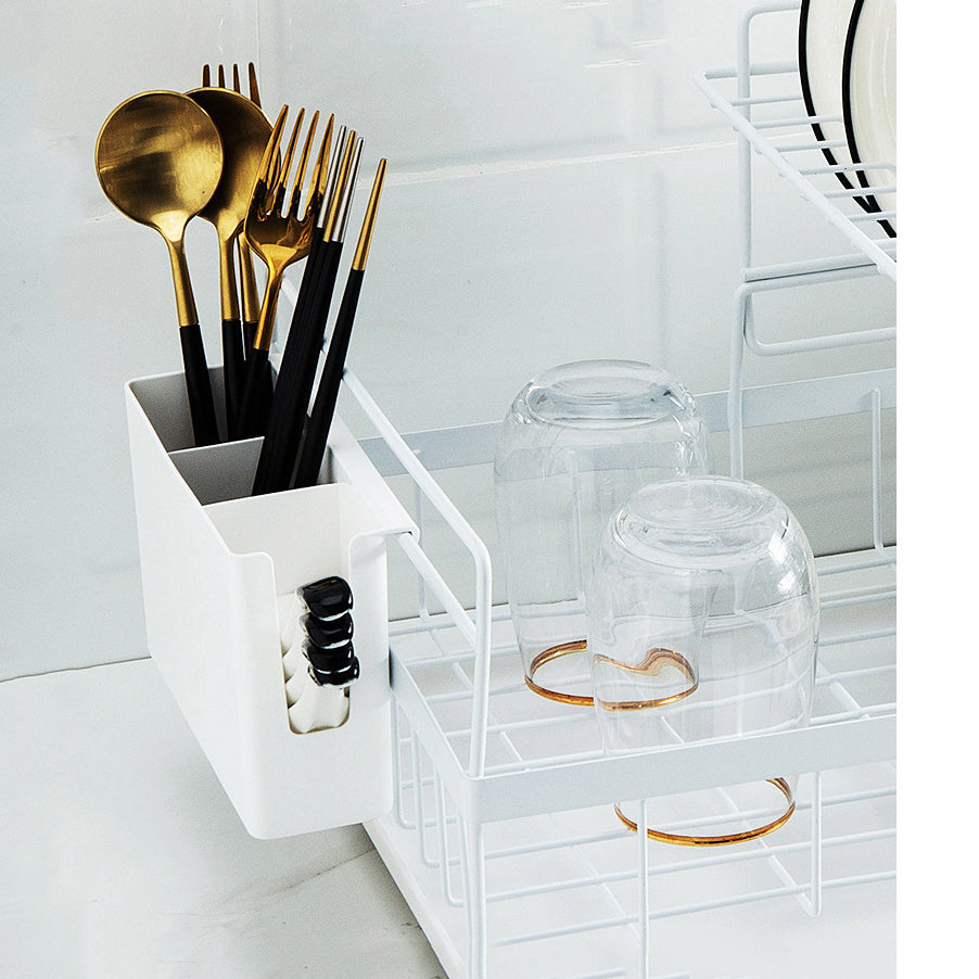 Double layer metal wire kitchen dish storage rack for kitchen