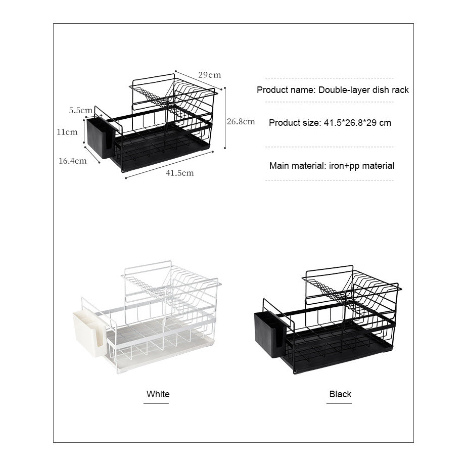 Double layer metal wire kitchen dish storage rack for kitchen