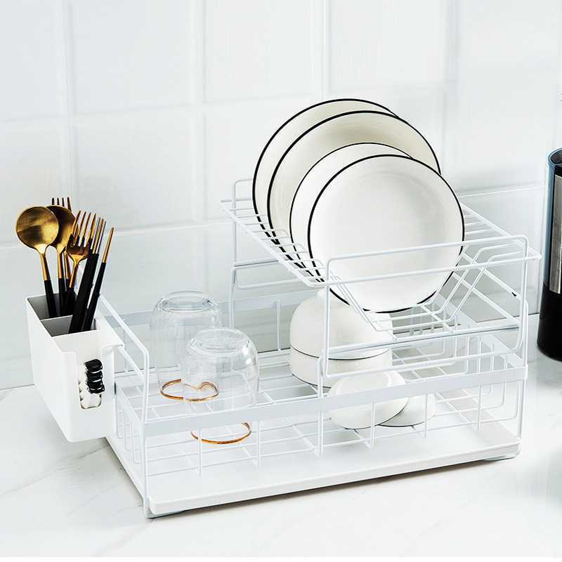 Double layer metal wire kitchen dish storage rack for kitchen