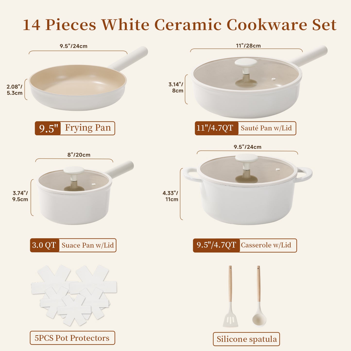 Ceramic cookware sets 17pcs, Pots and pans