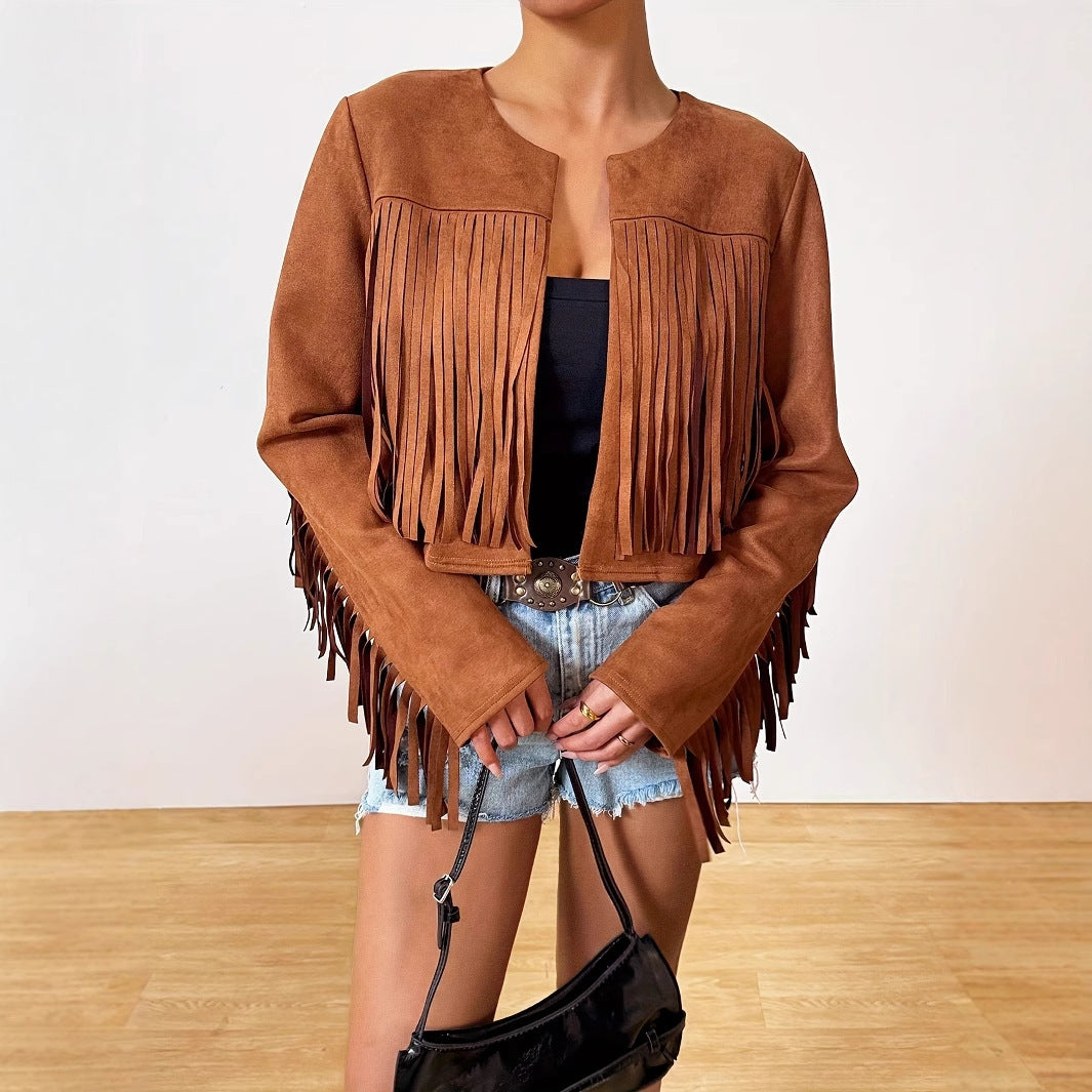 Women's Vacation Casual Retro Tassel Short Jacket