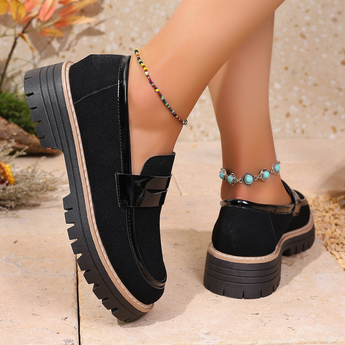 Plus Size Casual Matte Chunky Heel Platform Loafers
