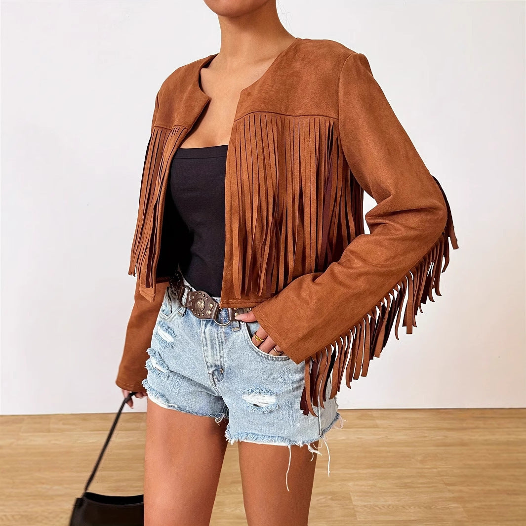 Women's Vacation Casual Retro Tassel Short Jacket