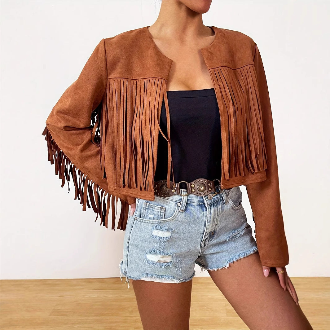 Women's Vacation Casual Retro Tassel Short Jacket