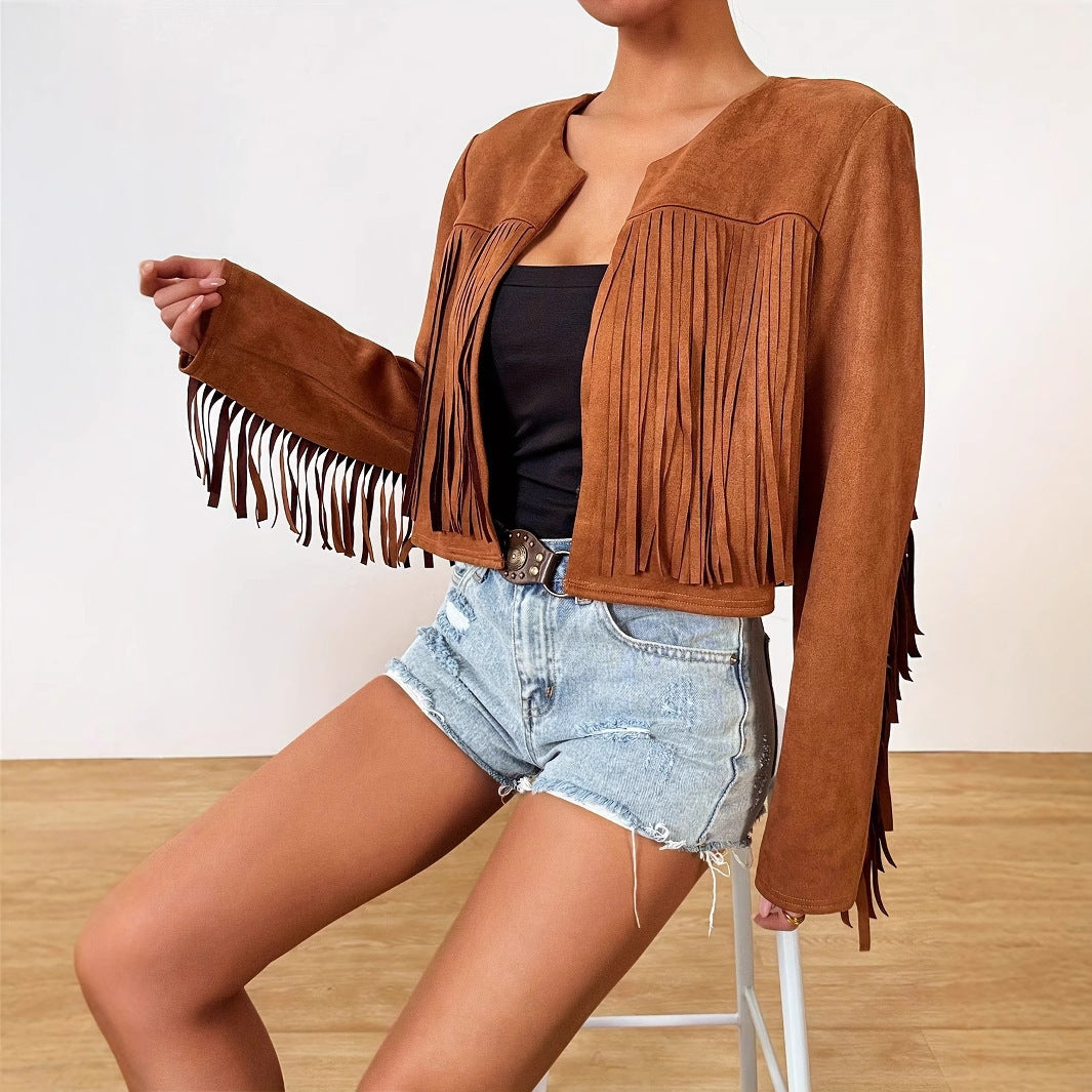Women's Vacation Casual Retro Tassel Short Jacket