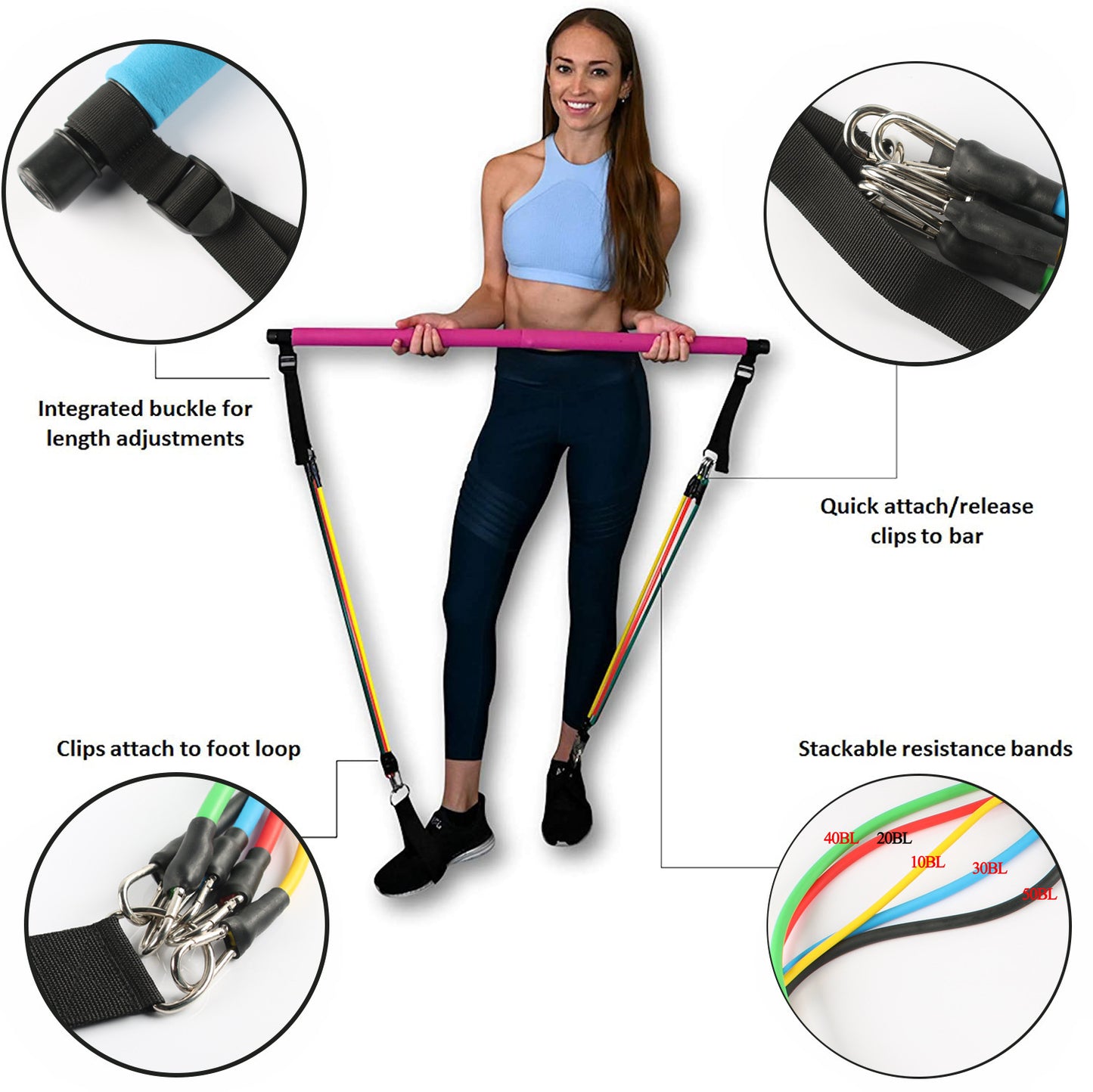 Pilates and yoga fitness bar, portable gym accessories, sports elastic bands