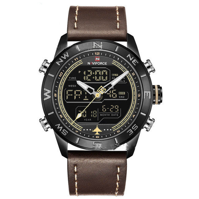 NAVIFORCE 9144 Fashion Gold Men Sport Watches Mens LED Analog Digital Watch Army Military