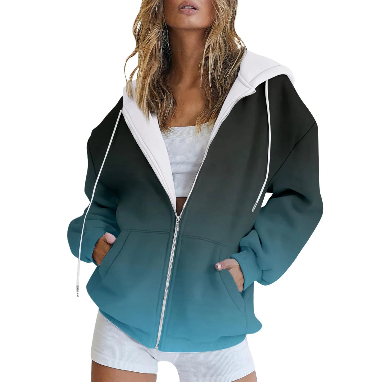 Women's 3D Christmas Digital Printing Zipper Hooded Jacket