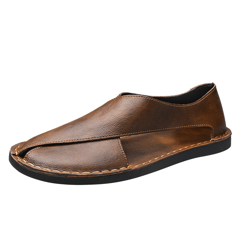 Genuine Leather Breathable One Pedal Beach Sandals