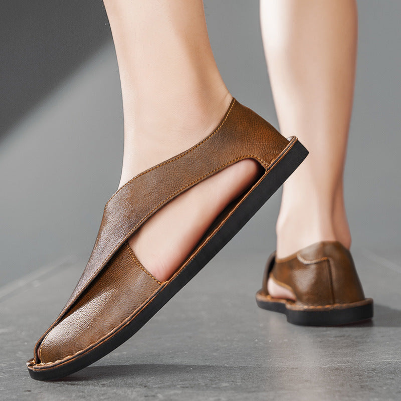 Genuine Leather Breathable One Pedal Beach Sandals
