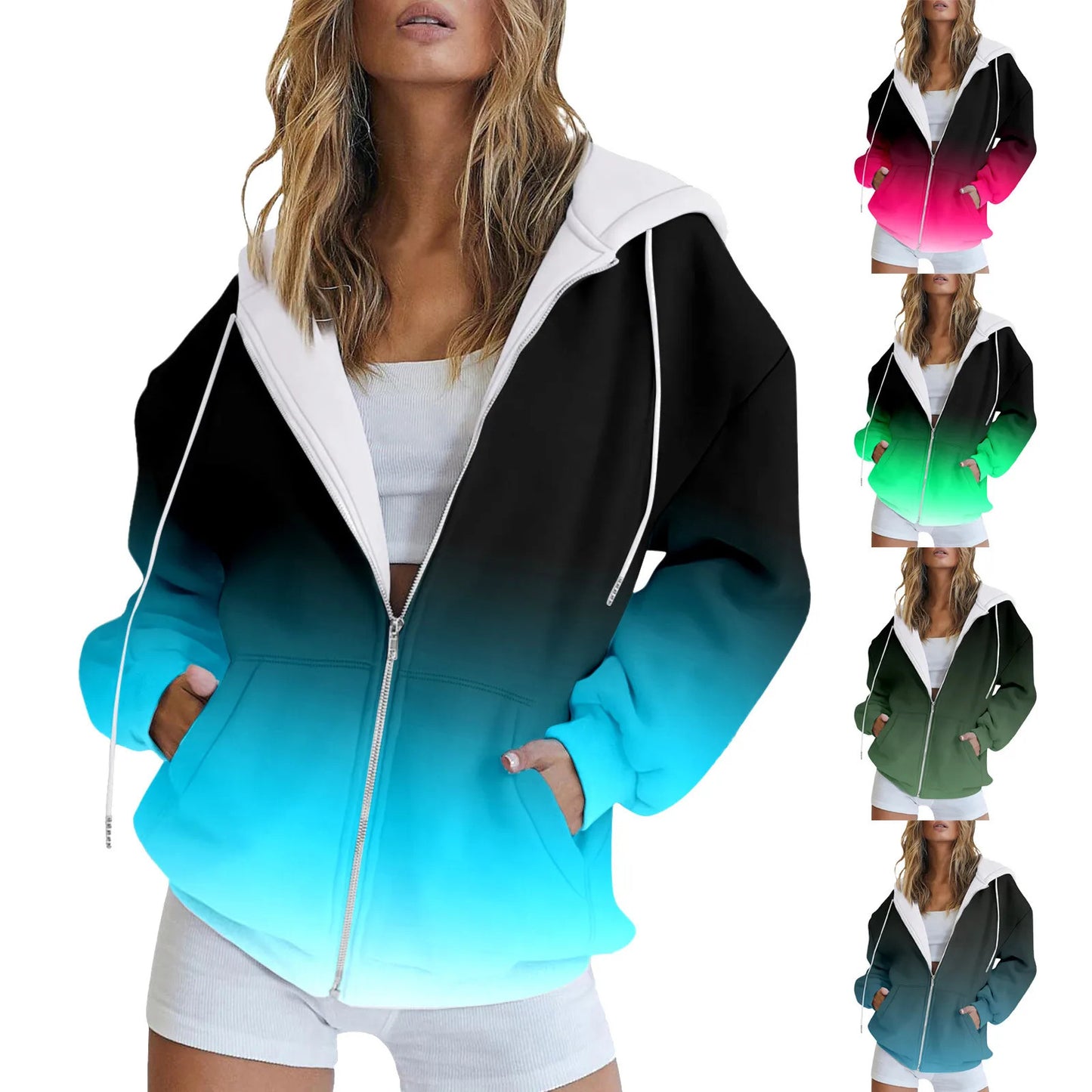 Women's 3D Christmas Digital Printing Zipper Hooded Jacket