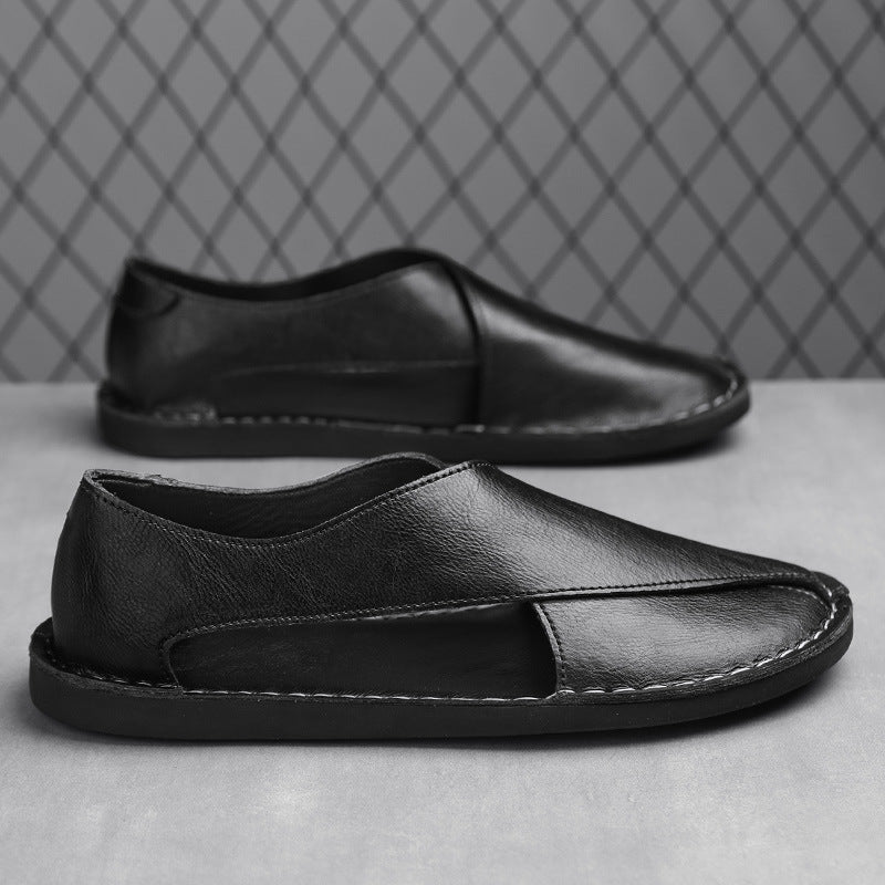 Genuine Leather Breathable One Pedal Beach Sandals