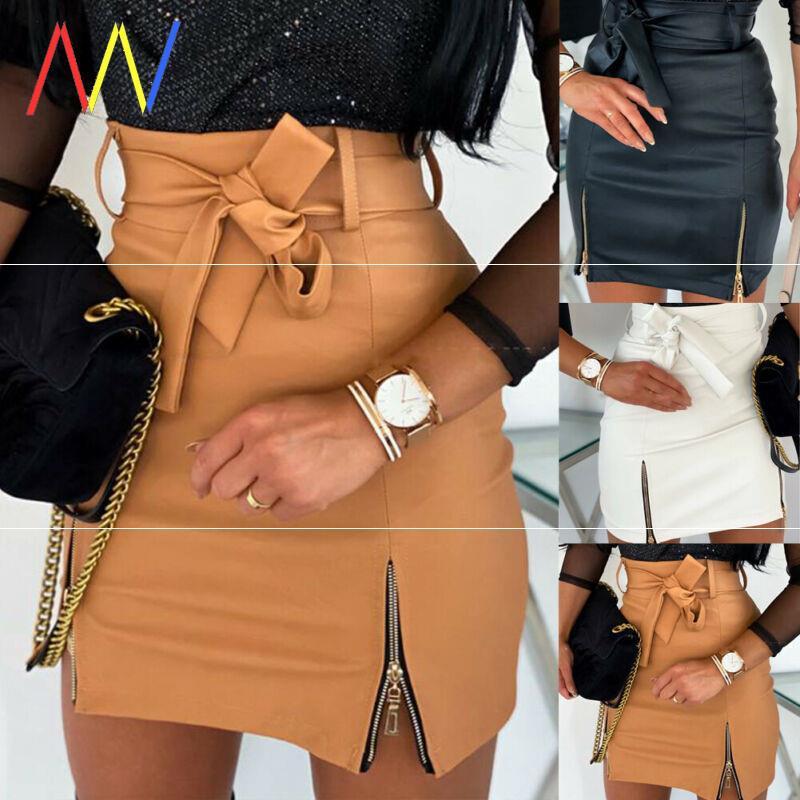 Mini Leather Skirts Women PU Bandage