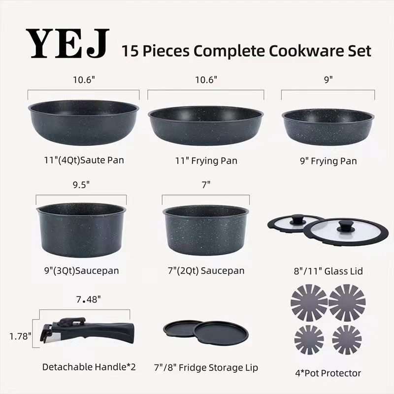 Removable Non-stick Braising Frying Pan Medical Stone Pot Set 15-piece Set