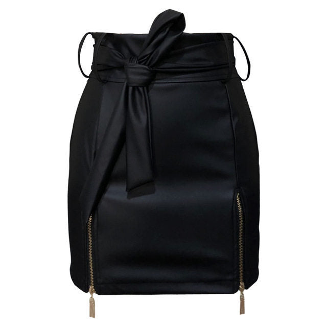 Mini Leather Skirts Women PU Bandage