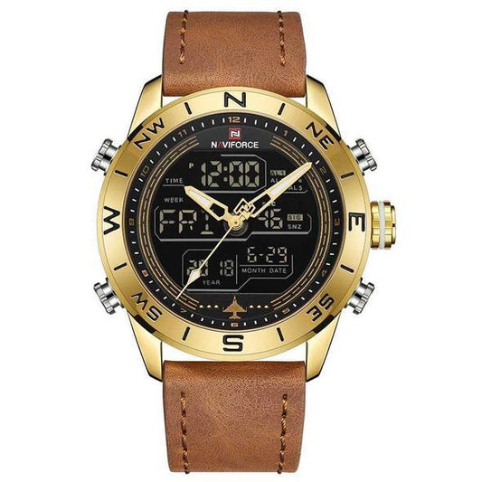 NAVIFORCE 9144 Fashion Gold Men Sport Watches Mens LED Analog Digital Watch Army Military