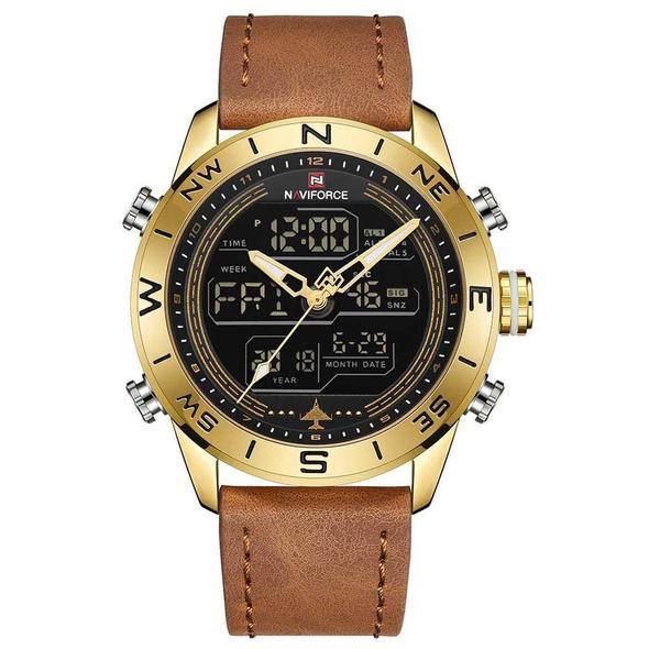 NAVIFORCE 9144 Fashion Gold Men Sport Watches Mens LED Analog Digital Watch Army Military