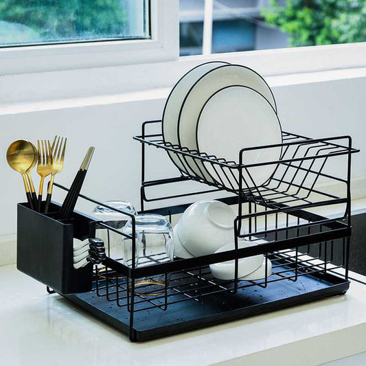 Double layer metal wire kitchen dish storage rack for kitchen