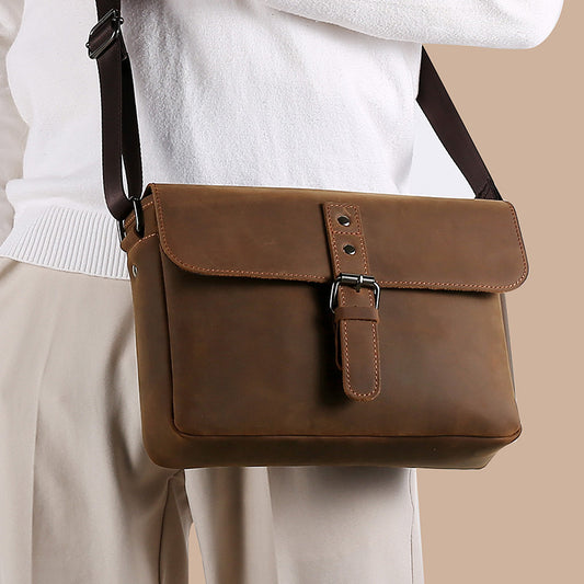 Retro Men's Fashion Trend Crazy Horseskin Shoulder Bag
