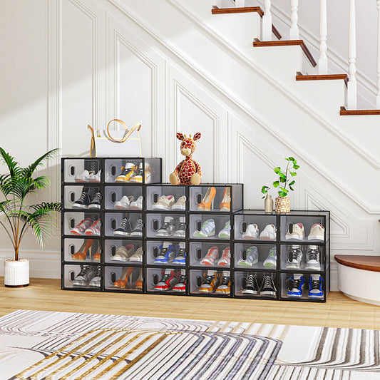 Black Small 24PCS 33x23x14cm Shoebox, Plastic, Grid, Free Combination