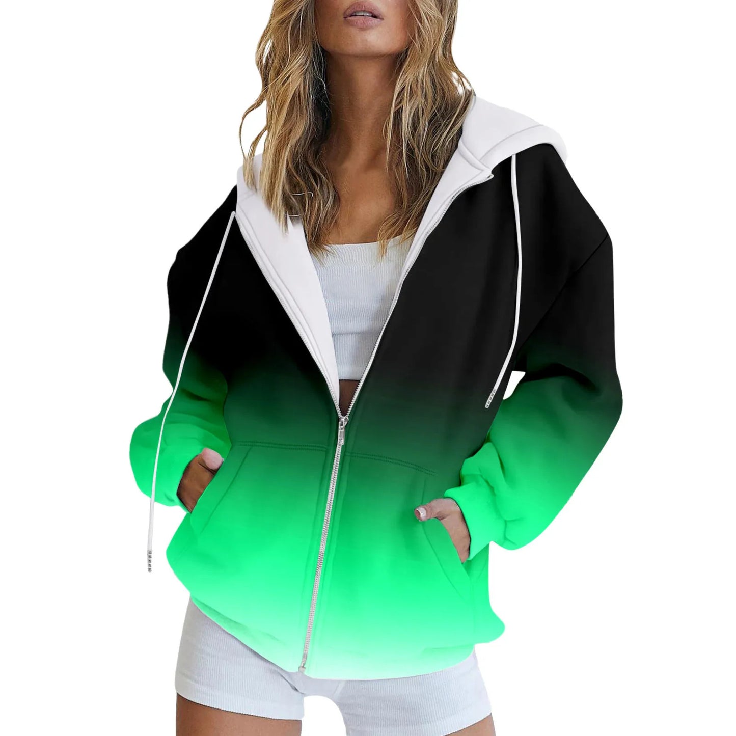 Women's 3D Christmas Digital Printing Zipper Hooded Jacket