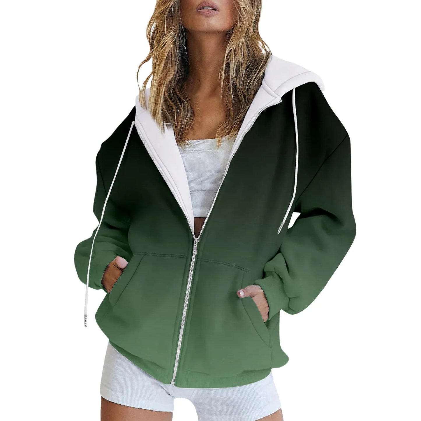 Women's 3D Christmas Digital Printing Zipper Hooded Jacket