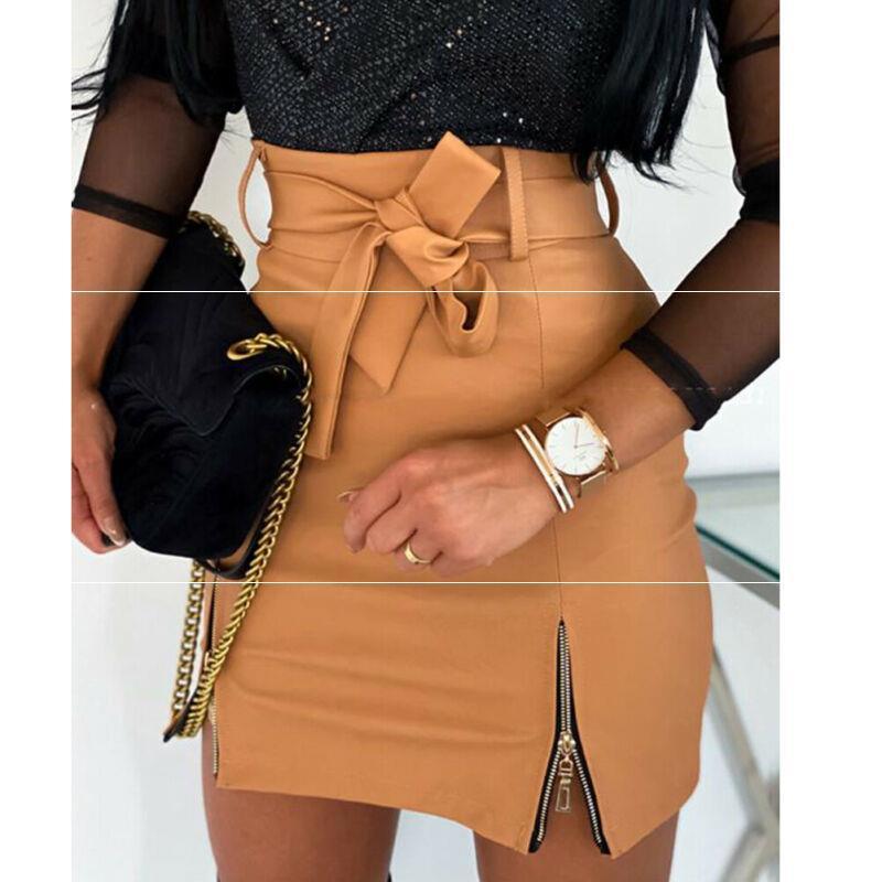 Mini Leather Skirts Women PU Bandage