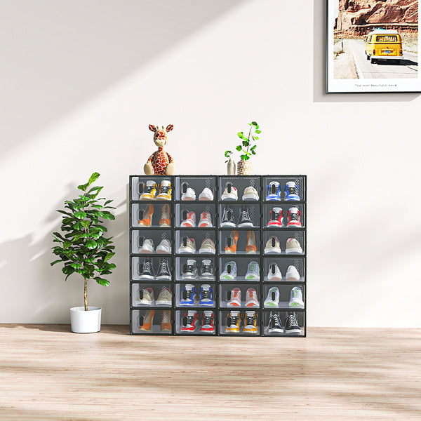 Black Small 24PCS 33x23x14cm Shoebox, Plastic, Grid, Free Combination