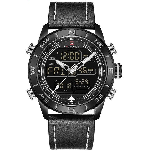 NAVIFORCE 9144 Fashion Gold Men Sport Watches Mens LED Analog Digital Watch Army Military