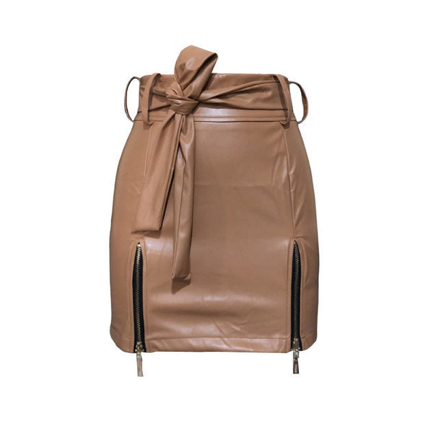 Mini Leather Skirts Women PU Bandage